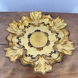 Red Pomegranate‎ Gilded Glass Centerpiece Bowl Handmade Turkey Gold Ruffled 9"